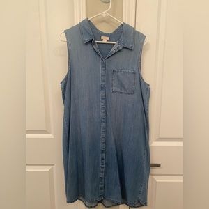 J Crew Chambray Button Front Sleeveless Shirt Dress Size M
